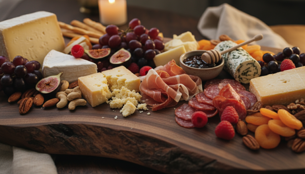 elegant charcuterie board with food display