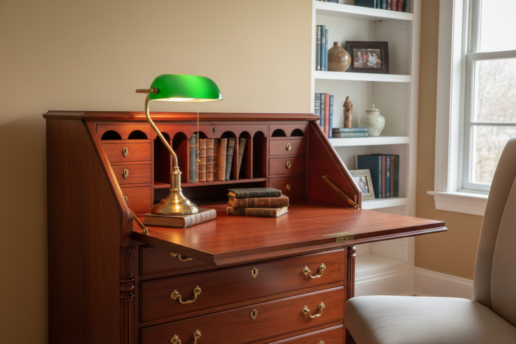 elegant wooden secretary desk with fold-down writing surface and organized compartments elegant wooden secretary desk with fold-down writing surface and organized compartments