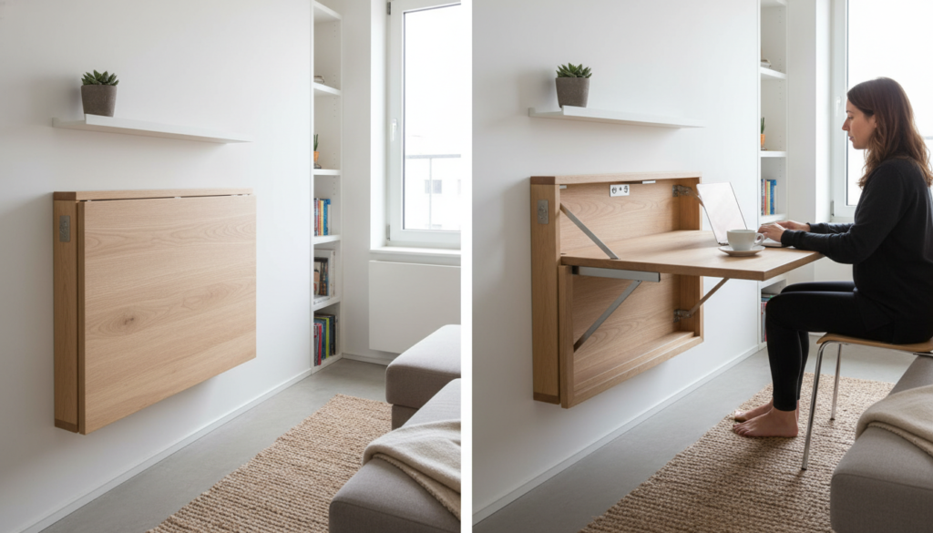 fold-down wall table in small apartment fold-down wall table in small apartment