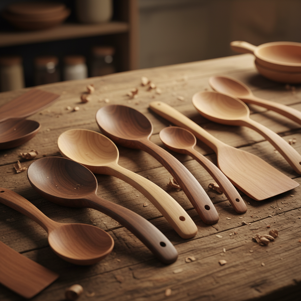 handcarved wooden spoons and spatulas