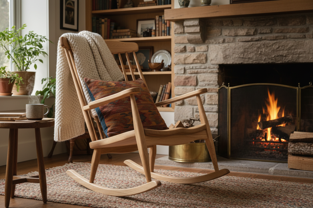 handcrafted wooden rocking chair with curved details handcrafted wooden rocking chair with curved details