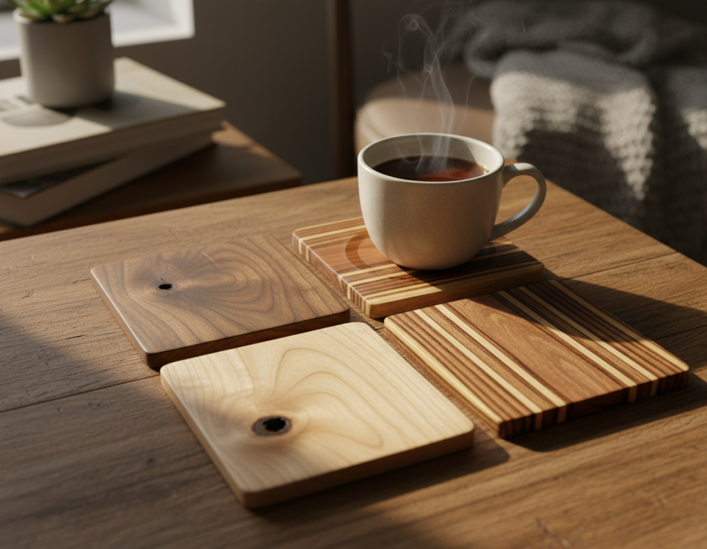 handmade wooden coaster set with different wood species handmade wooden coaster set with different wood species