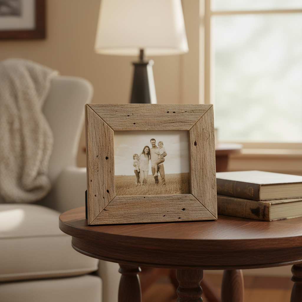 handmade wooden picture frame with family photo handmade wooden picture frame with family photo