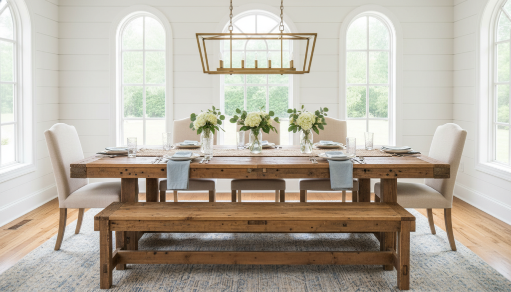 large farmhouse dining table made from pallet wood