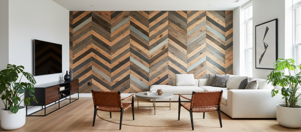 pallet wood wall art in modern home