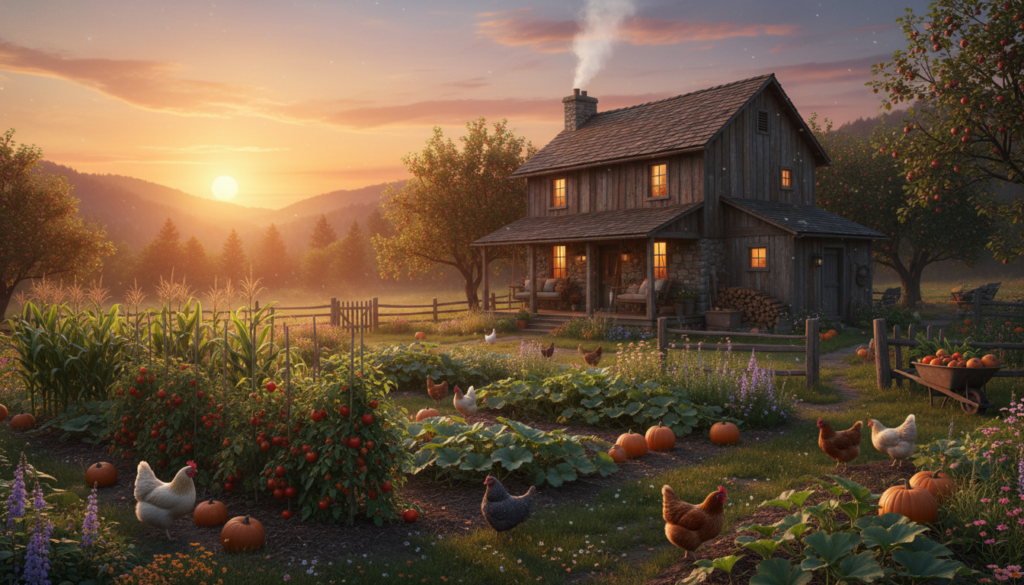 peaceful homestead at sunset showing completed projects peaceful homestead at sunset showing completed projects