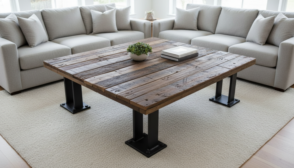 reclaimed wood coffee table in modern living room reclaimed wood coffee table in modern living room