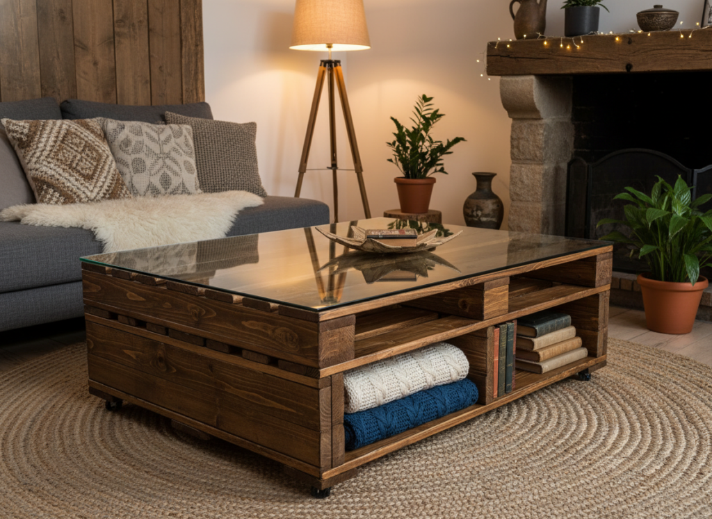rustic pallet coffee table in living room