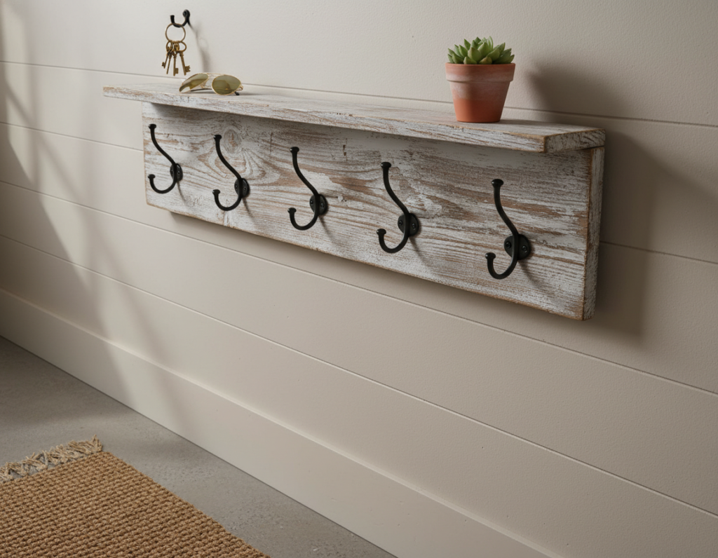 rustic wooden coat rack mounted on wall near entryway with hooks and shelf rustic wooden coat rack mounted on wall near entryway with hooks and shelf