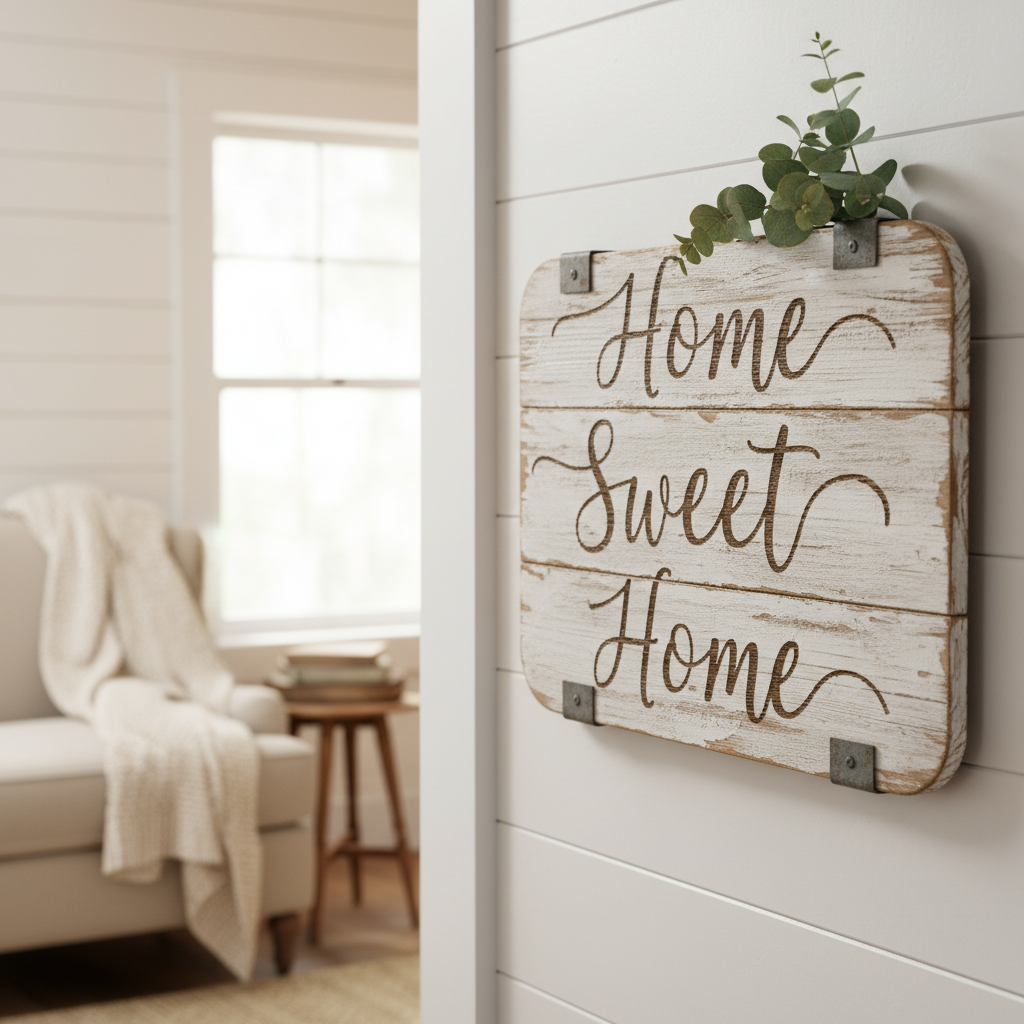 rustic wooden wall sign with inspirational quote