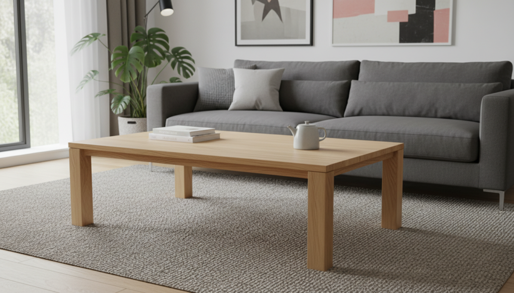 simple wooden coffee table in modern living room
