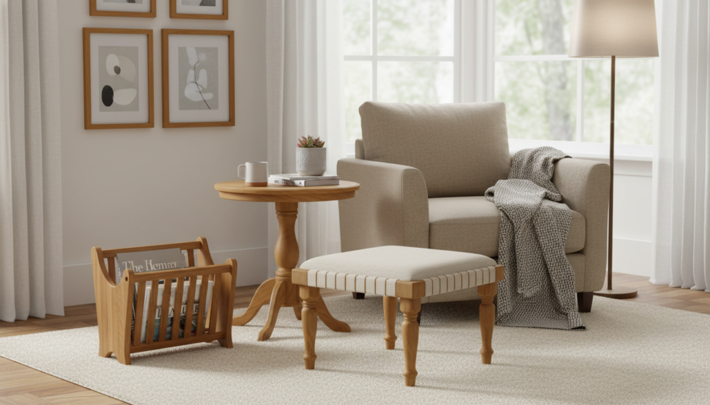 small wooden furniture pieces in living room