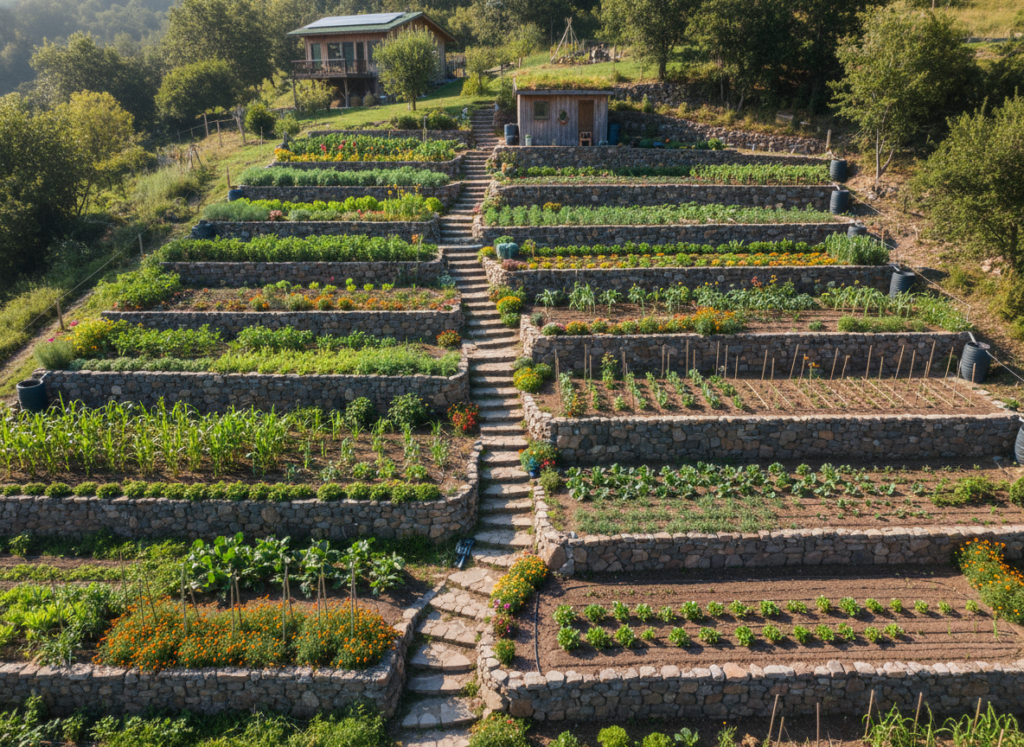 terraced hillside garden with multiple growing levels terraced hillside garden with multiple growing levels