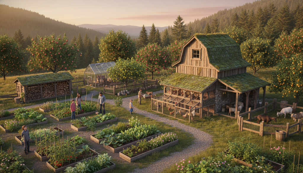 thriving established small homestead showing successful layout implementation