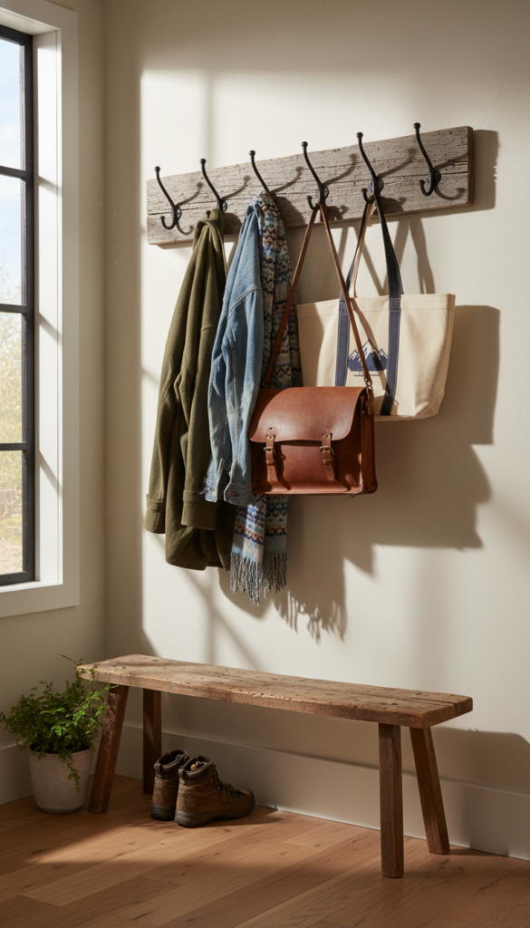 vertical wall-mounted reclaimed wood coat rack with hooks vertical wall-mounted reclaimed wood coat rack with hooks