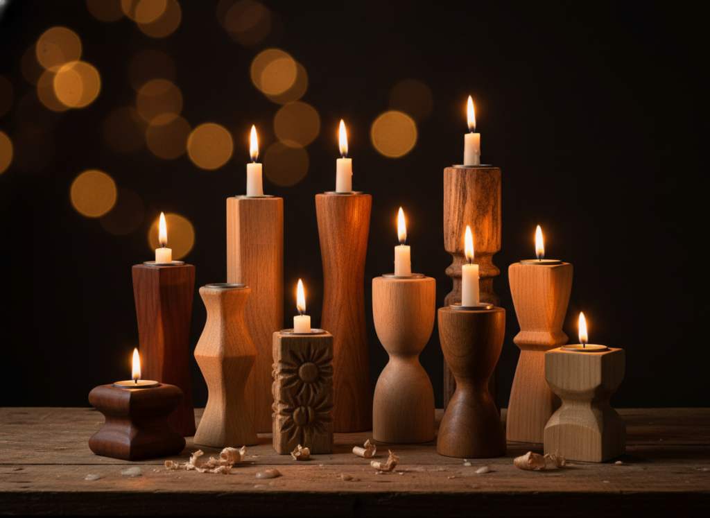 wood craft ideas featuring candle holders