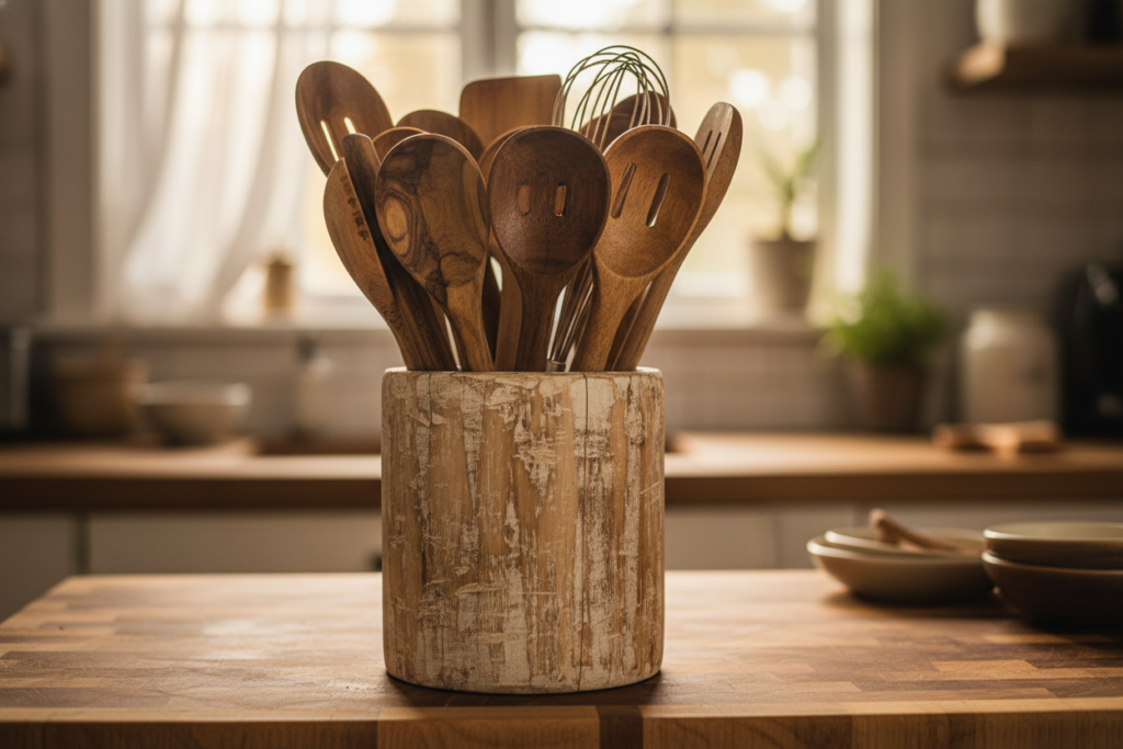 wood craft projects displaying kitchen utensil holder