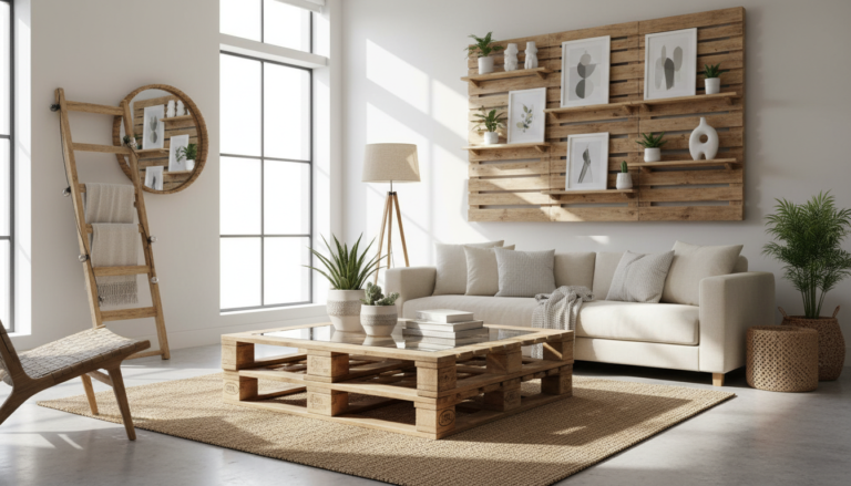 wood pallet projects displayed in modern home setting