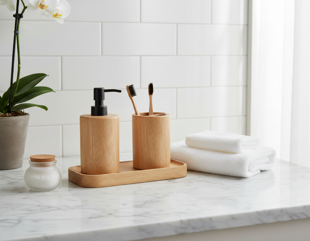 wooden bathroom organizers and accessories