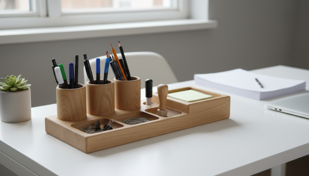 wooden desk organizer with office supplies wooden desk organizer with office supplies