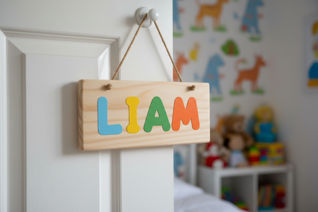 wooden name sign hanging on bedroom door wooden name sign hanging on bedroom door
