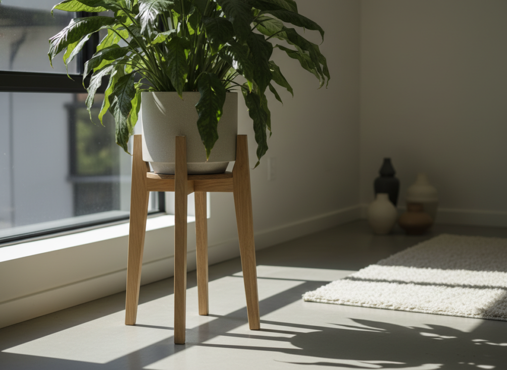 wooden plant stand with potted plant wooden plant stand with potted plant