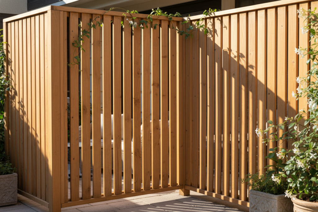 wooden privacy screen creating a secluded area on a patio wooden privacy screen creating a secluded area on a patio