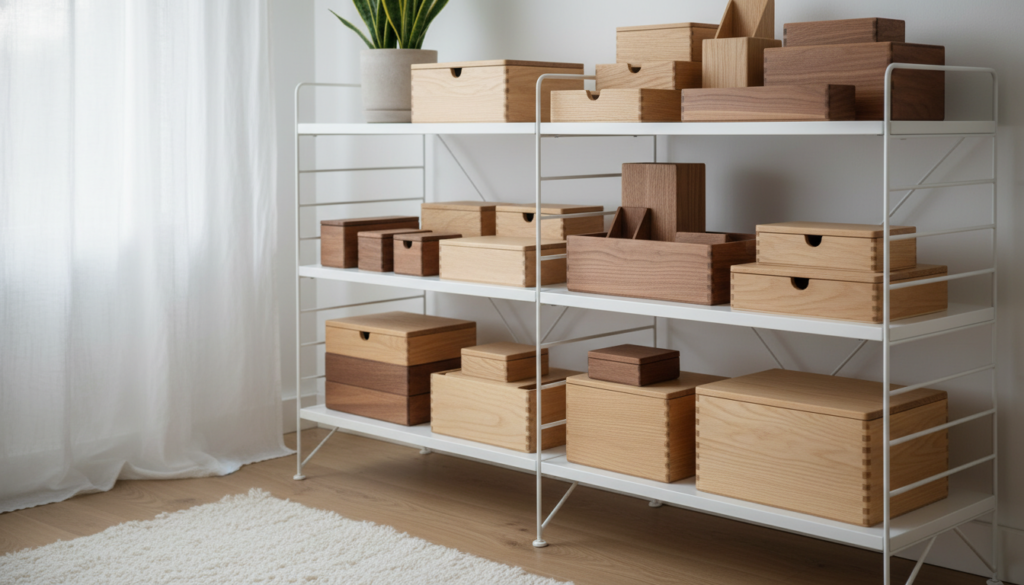 wooden storage boxes and organizers for home